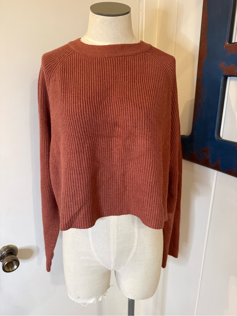 Anthropologie Flat White Ribbed Crewneck Sweater in Rust Sz M